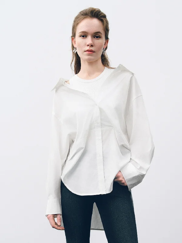 2 In 1 Straight Loose Blouse Asymmetric Hem Blouse