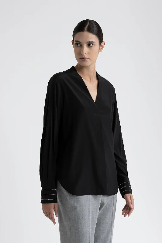 V-neck silk crepe de chine blouse Relaxed Fit Blouse