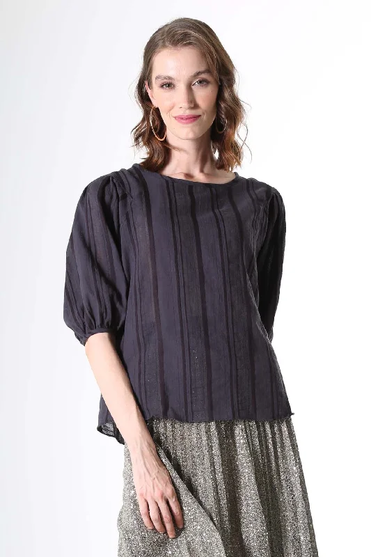 Avenida Textured Blouse Ink in Cotton Blend Loose Oversized Blouse