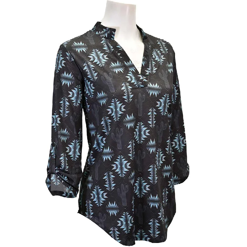 Cowgirl Hardware Women's Aztec Cactus Print Blouse Chic Off-Shoulder Blouse