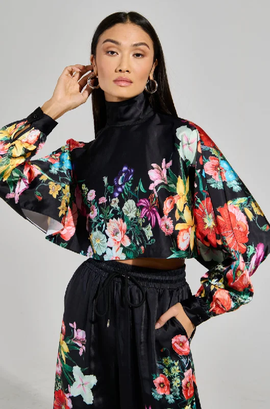 FULL BLOOM SATIN MOCK NECK BLOUSE Romantic Lace Blouse