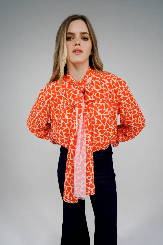 Heart-print blouse “Be on LOVE side” Backless Summer Blouse