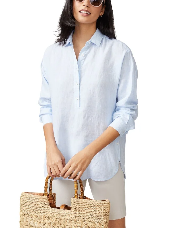 J.McLaughlin Fallon Loose Fit Linen Blouse Classic Minimalist Blouse