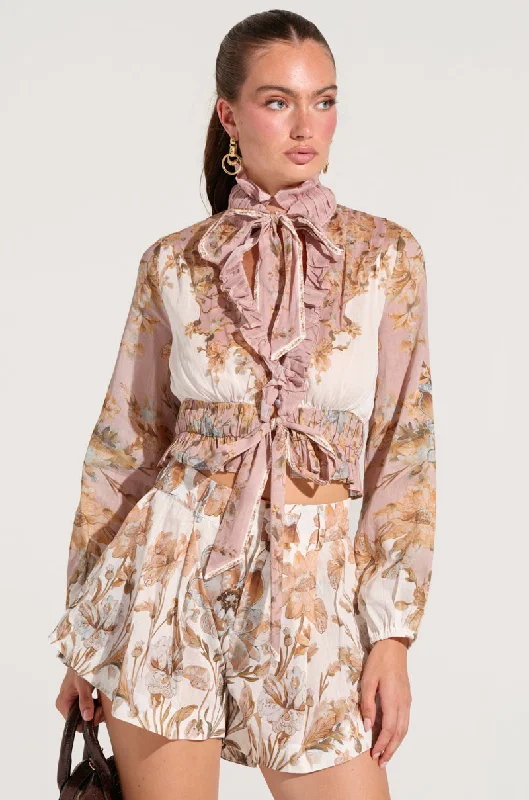 LUCID DREAMS FLORAL TIE NECK BLOUSE Relaxed Fit Blouse