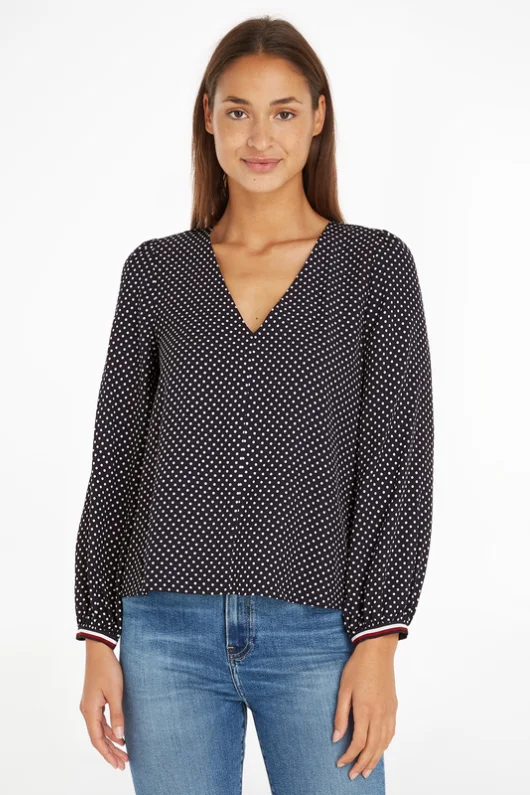 Polka Dot V Blouse Pastel Color Blouse