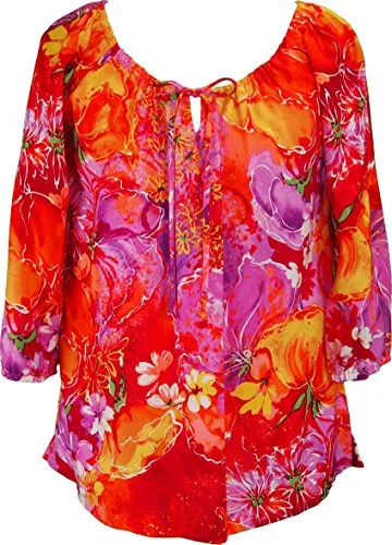 RJC Womens Beauteous Flower Poetry Peasant Blouse Wrap Front Blouse