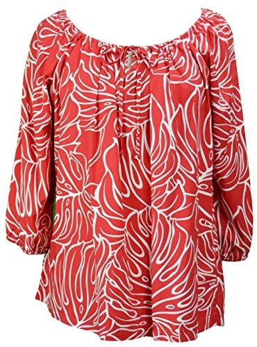 RJC Womens Monstera Christmas Red Peasant Blouse Office-Ready Blouse