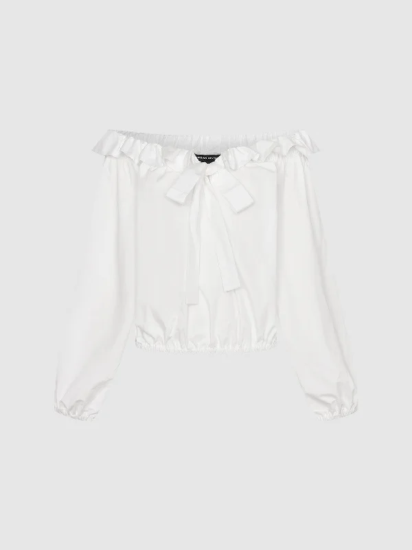 Ruffle Off-Shoulder Oversized Blouse Feminine Puff Blouse