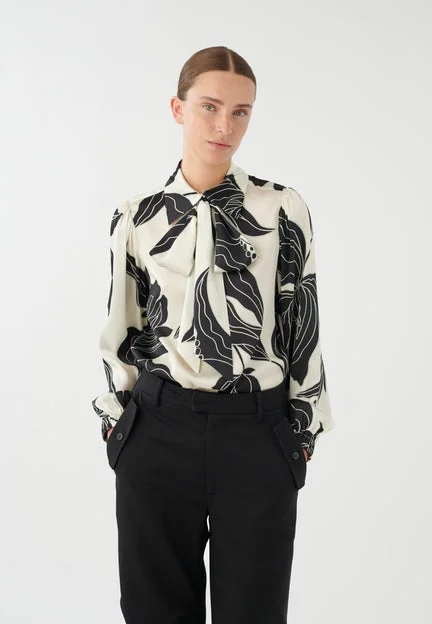 Silk Printed Tie Neck Blouse Feminine Puff Blouse