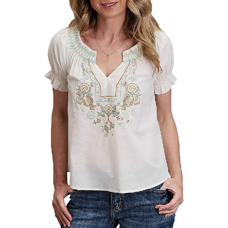 Stetson Women's Embroidered Puff Sleeve Blouse Casual Relaxed Fit Blouse