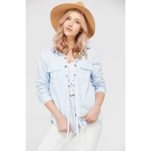 Women's Lace Up Blouse Top Feminine Tie Blouse