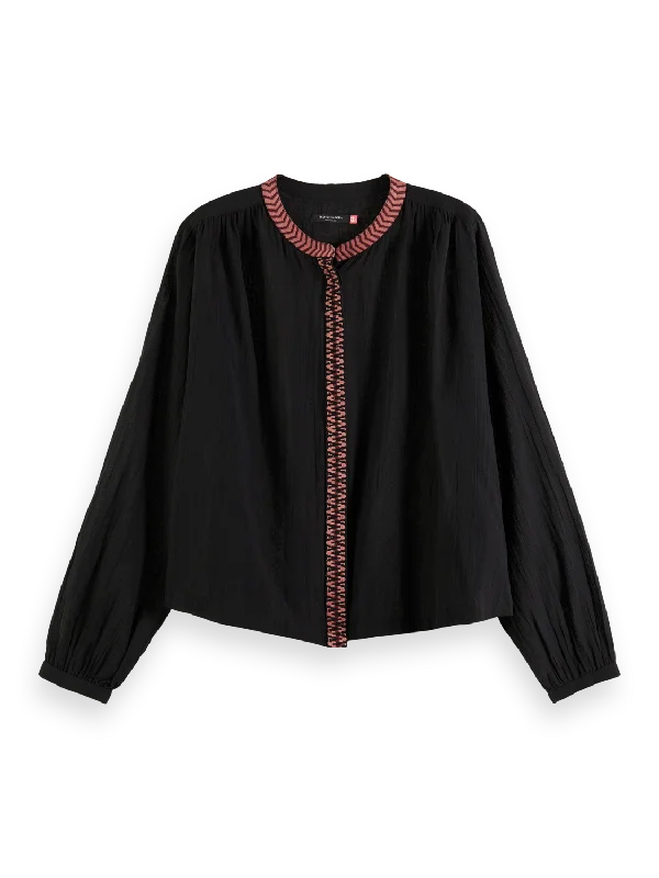 TAPED BLOUSE EVENING BLACK Embellished Collar Blouse