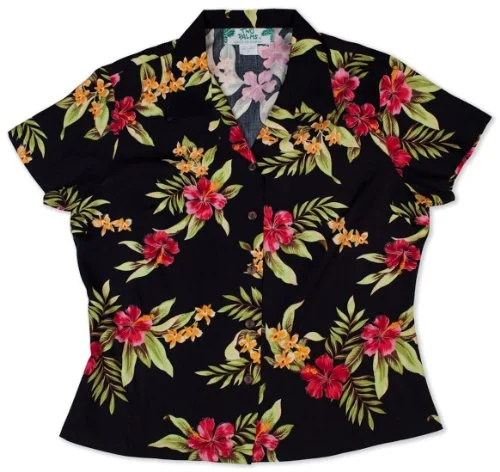 Two Palms Women's Mini Hibiscus Fitted Blouse Chic Wrap Blouse