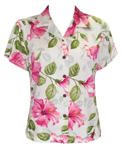 Two Palms Women's Petra Hibiscus Fitted Blouse Loose Fit Blouse