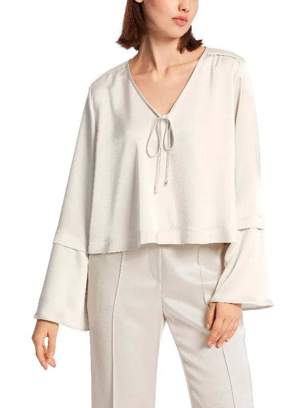 V-Neck Fluted Sleeve Blouse Lightweight Chiffon Blouse