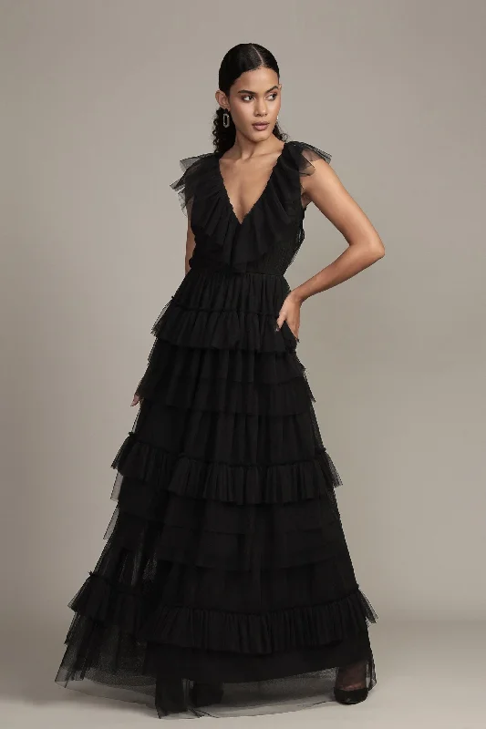 Alexandra Black Tulle Maxi Dress Cozy Knit Maxi Dress