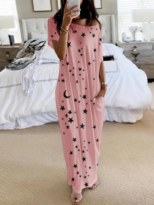 Comfortable Star Print Maxi Dress Cozy Spaghetti Strap Maxi Dress