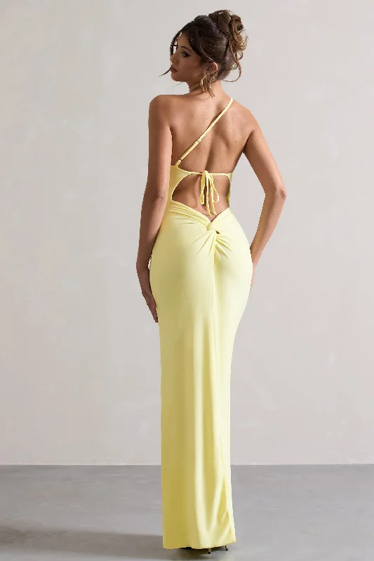 Dressing Up | Lemon One Shoulder Maxi Dress With Open Back Detail Cozy Knit Maxi Dress