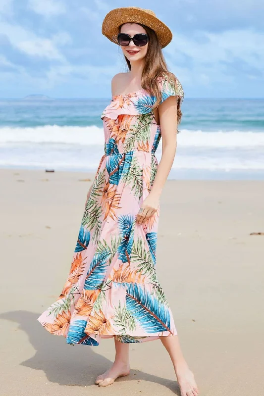 Full Size Ruffled Off-Shoulder Flutter Sleeve Maxi Dress Trendy Satin Maxi Dress