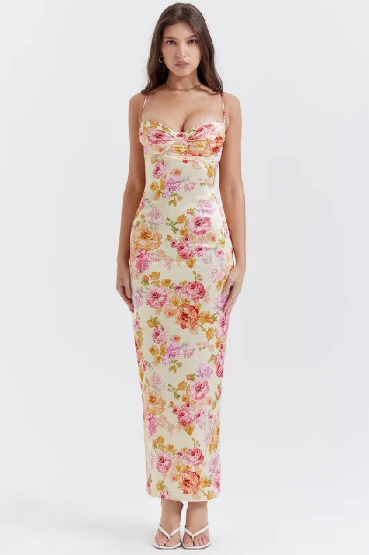 Josefina Ivory Floral Maxi Dress Trendy V-Neck Maxi Dress