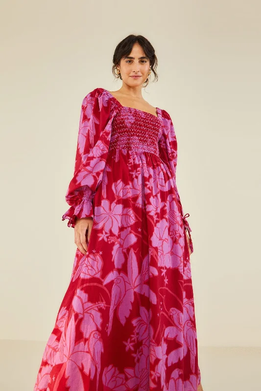 Living Nature Burgundy Maxi Dress Stylish Pleated A-Line Maxi Dress