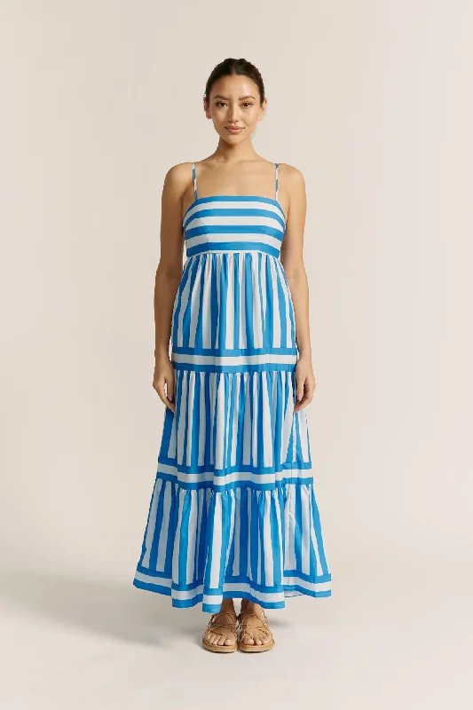 Lola Blue Stripe Maxi Dress Cozy Ruffle Sleeve Maxi Dress