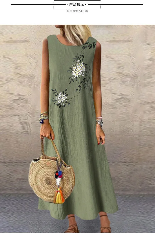 Midi Casual Linen Loose Sleeveless Maxi Dress Cozy Longline Maxi Dress