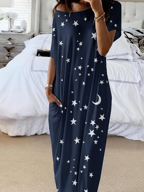 Moon and Stars Maxi Dress Trendy A-Line Maxi Dress