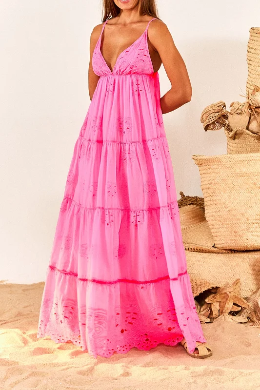 Neon Pink Maxi Dress Trendy Maxi Dress with Bow