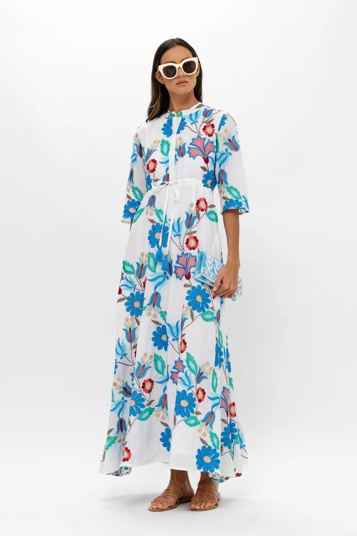 Oliphant Cinched Shirt Maxi Dress - Monet Multi Fashionable Printed Maxi Dress