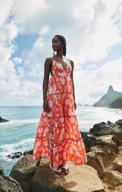 Orange Neon Jungle Maxi Dress Elegant Maxi Dress with Ruffles