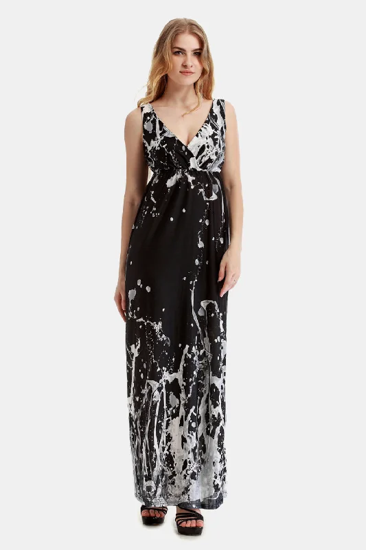 Printed Surplice Neck Sleeveless Maxi Dress Classic A-Line Maxi Dress