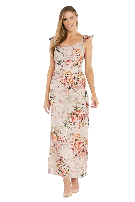 R&M Richards 6232 Long Floral Print Formal Maxi Dress Comfortable Satin Maxi Dress