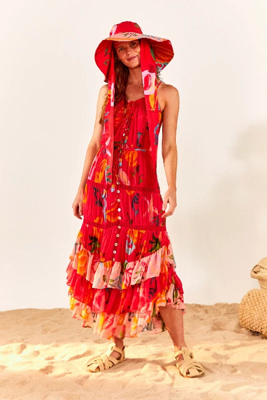 Red Mixed Fruits Ocean Maxi Dress Stylish Boho Maxi Dress