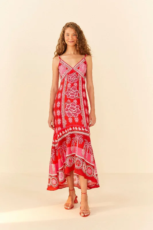 Red Summer Sunrise Maxi Dress Elegant Silk Maxi Dress