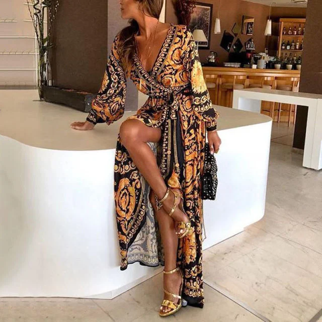 Sexy Elegant V-neck Long Maxi Dresses Fashionable Off-Shoulder Maxi Dress