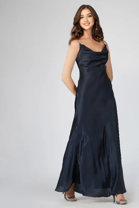 Sienna Navy Blue Satin Maxi Dress Stylish Longline Maxi Dress