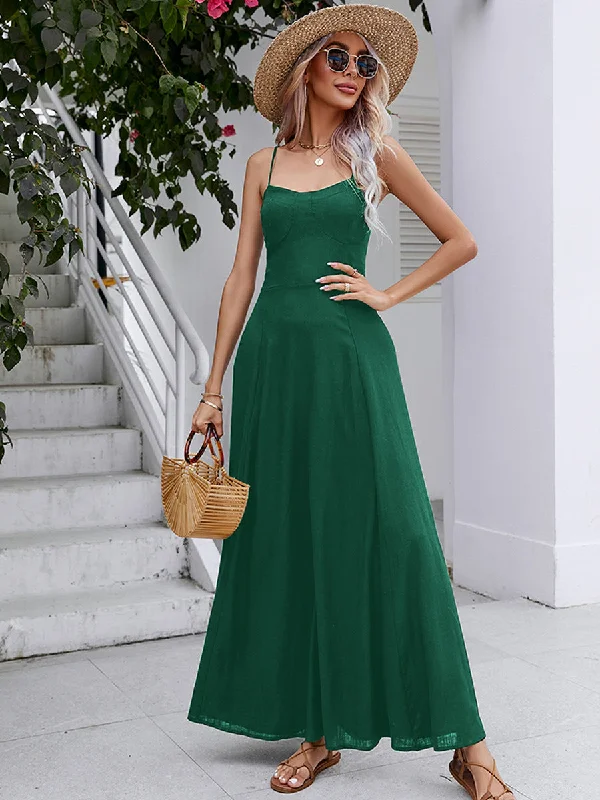 Spaghetti Strap Lace-UP Maxi Dress Fashionable Faux Wrap Maxi Dress