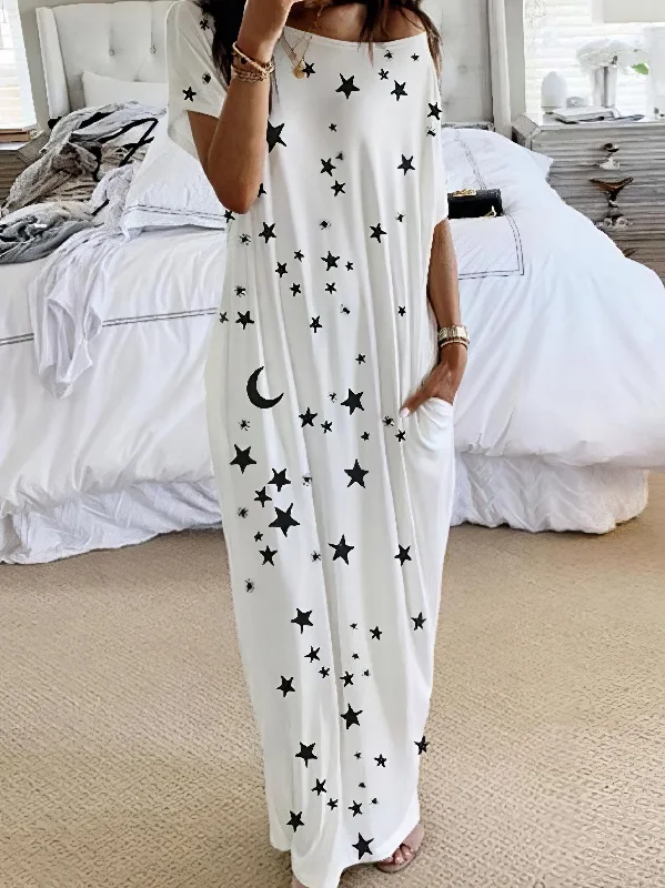 Starry Print Maxi Dress Elegant Boho Maxi Dress