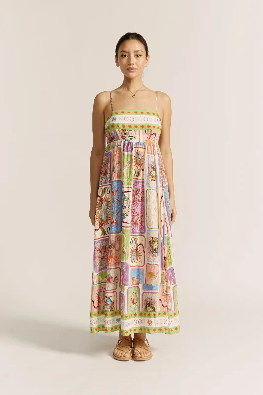 Tarot Multicolour Abstract Maxi Dress Fashionable Open-Back Maxi Dress