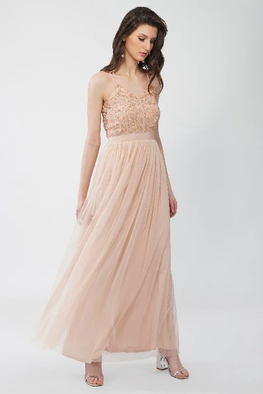 Ursa Blush Pink Embellished Maxi Dress Elegant Silk Maxi Dress