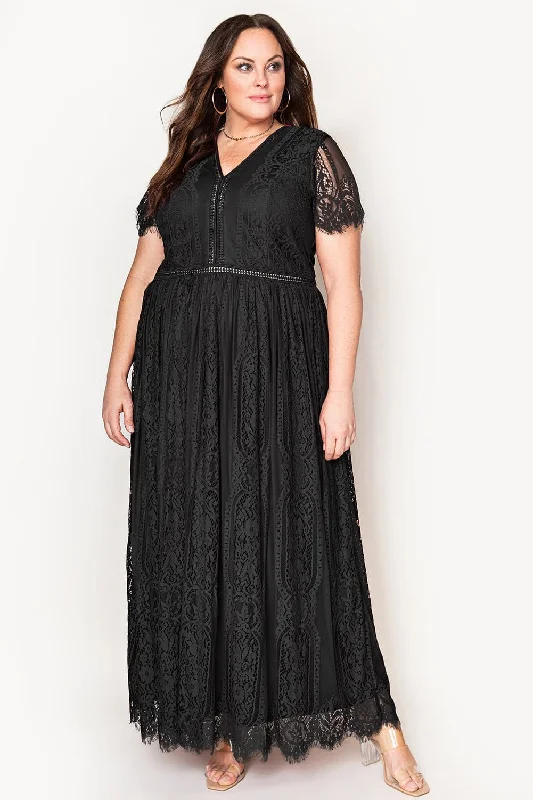 V-Neck Short Sleeve Lace Maxi Dress Elegant Lace Maxi Dress