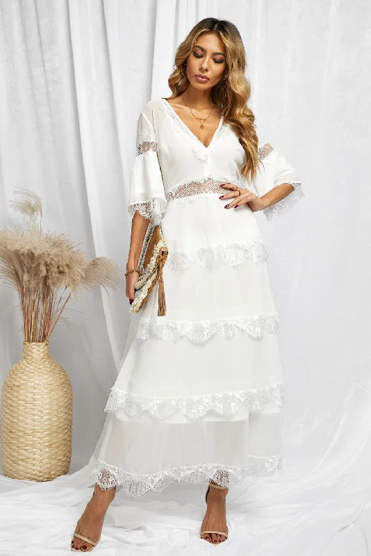 V-Neck Spliced Lace Maxi Dress Comfortable Bohemian Maxi Dress