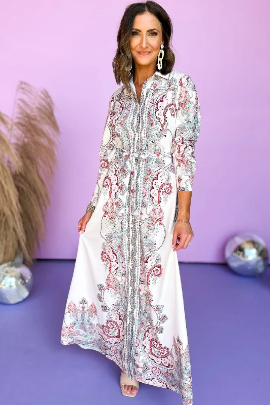 White Floral Collared Button Down Maxi Dress Stylish Off-Shoulder Maxi Dress