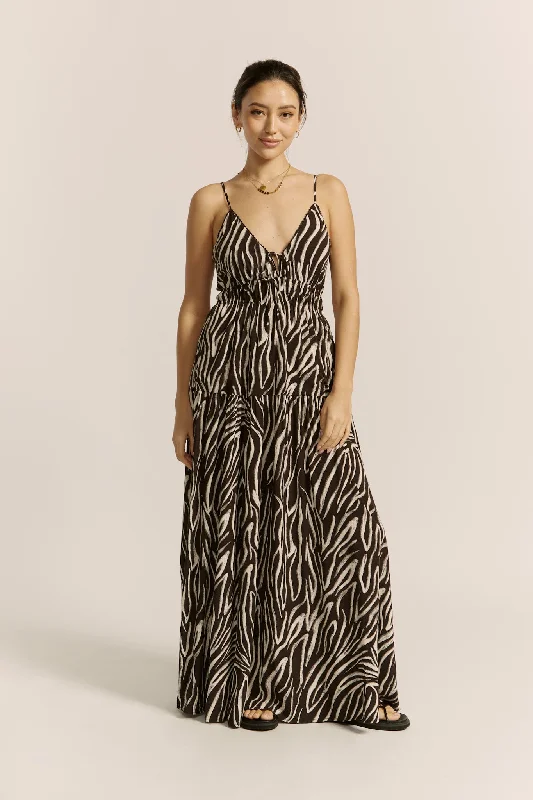 Zuri Black Zebra Abstract Maxi Dress Cozy Cold-Shoulder Maxi Dress