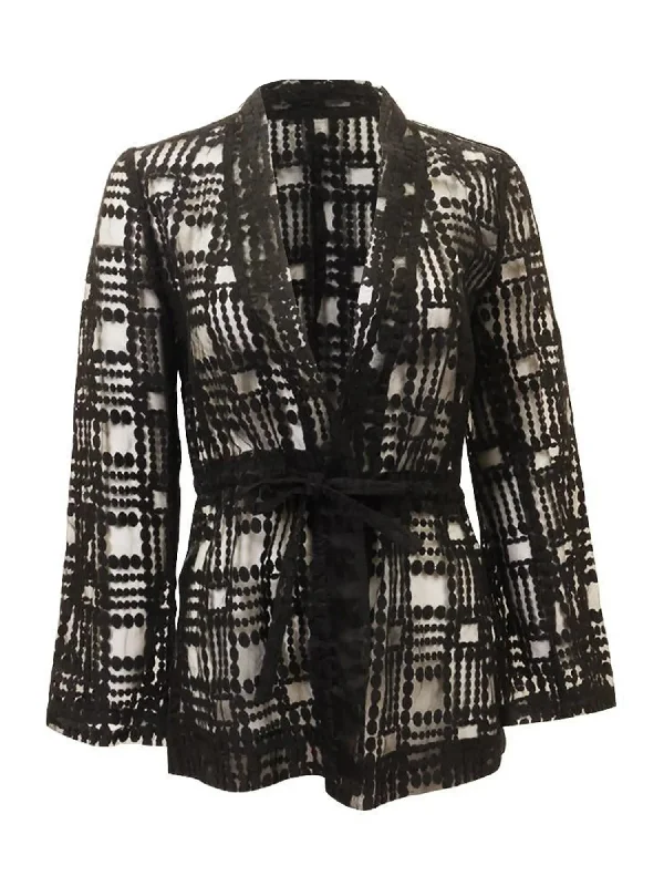 Alberto Makali Black Netted Jacket Satin Fabric Silk Fabric Chiffon Fabric