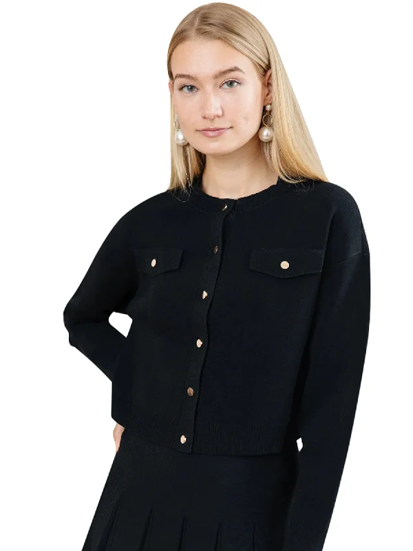 Apparalel Cropped Knit Jacket Front Pockets Side Pockets Patch Pockets