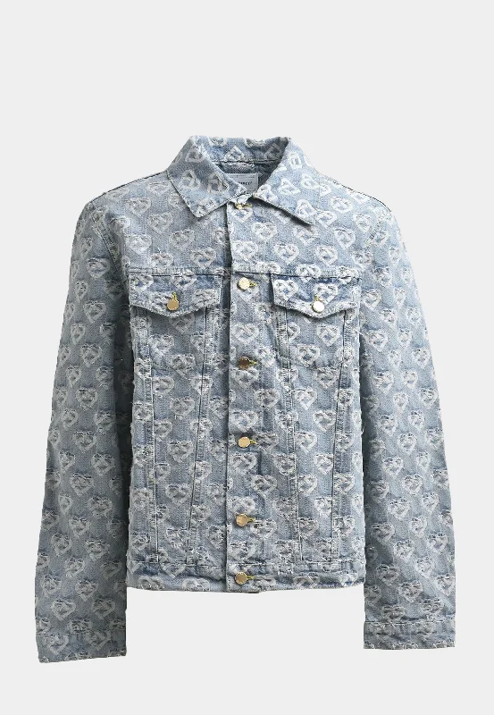 Casablanca Jacquard Denim Jacket Washed Indigo Satin Jacket Silk Jacket Chiffon Jacket