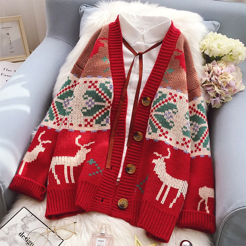 Christmas fawn knitted jacket yv46022 Print Jacket Jacquard Jacket Embroidered Jacket