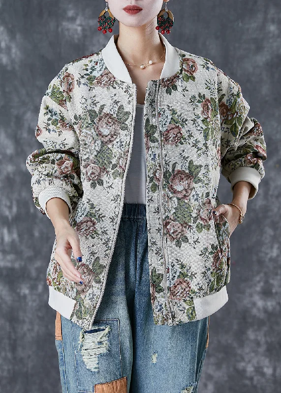 Fashion Beige Oversized Print Cotton Jackets Fall Rayon Jacket Velvet Jacket Corduroy Jacket